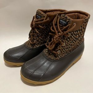 Sperry Port Duck Boots - rain boots with leopard print kids size 4